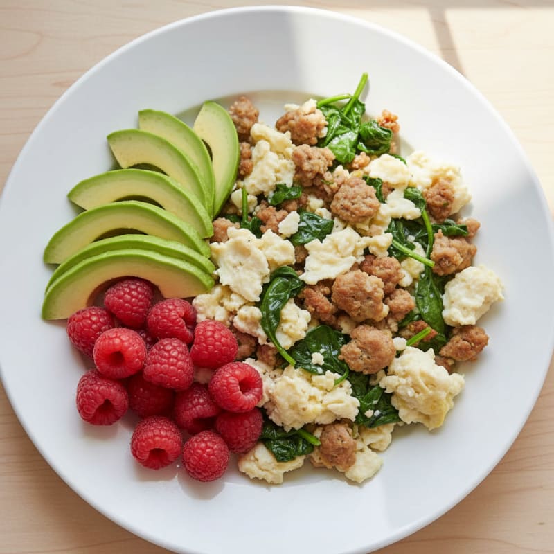 Egg White Scramble with Turkey Sausage and Spinach