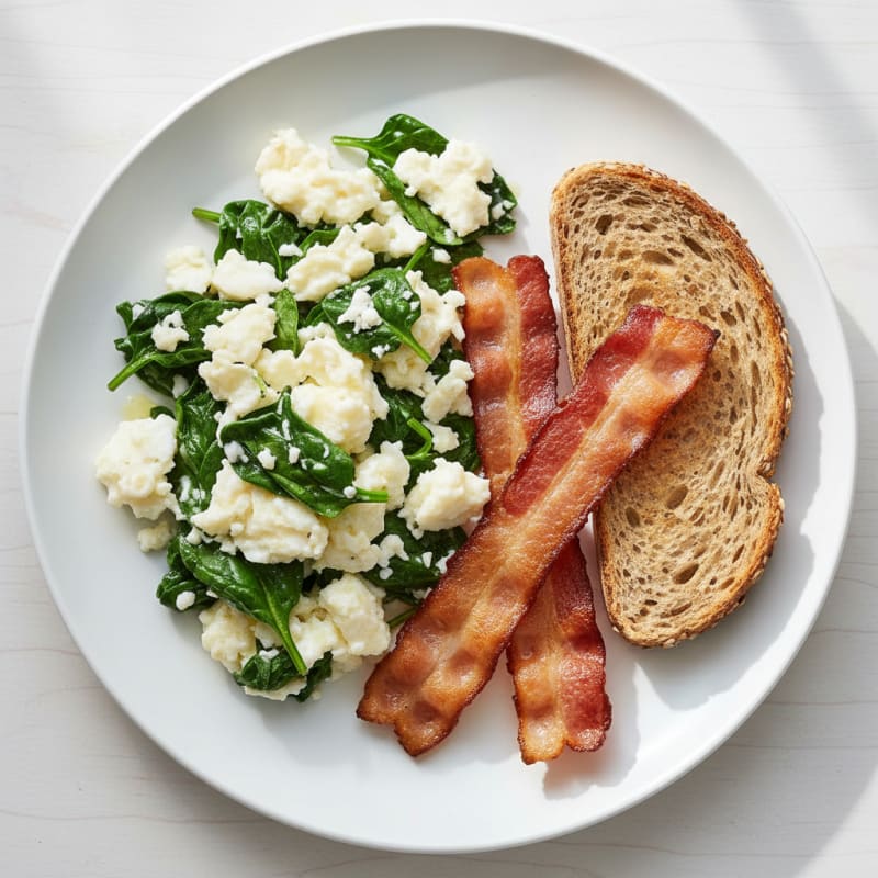 Egg White Scramble with Spinach and Turkey Bacon