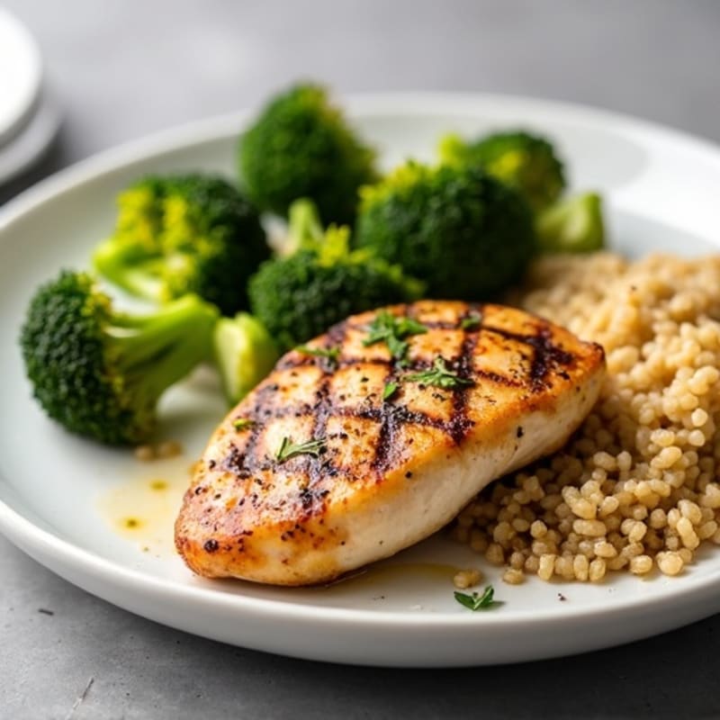 Grilled Chicken Breast with Roasted Broccoli and Quinoa