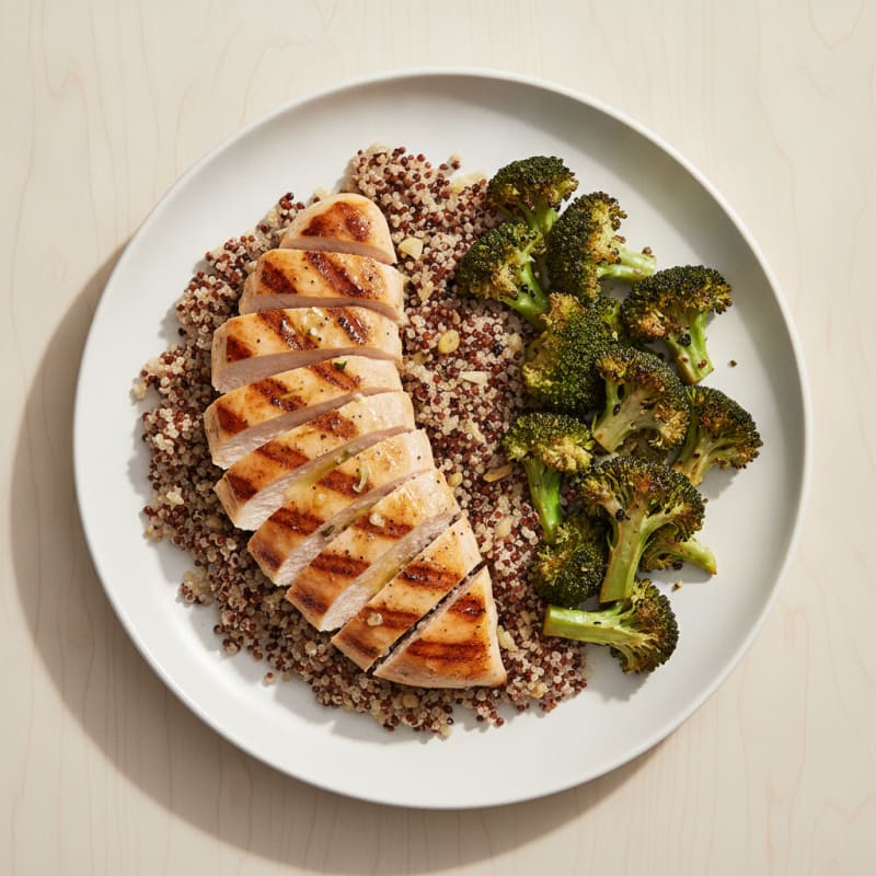Grilled Chicken Breast with Quinoa and Roasted Broccoli