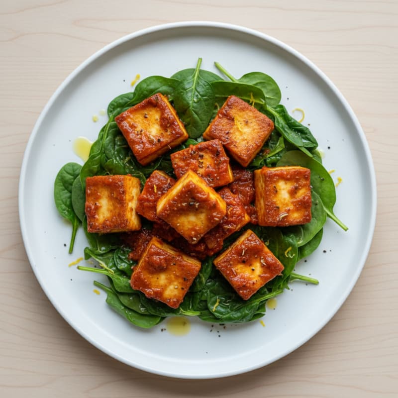Crispy Tomato-Herb Tofu with Zesty Greens