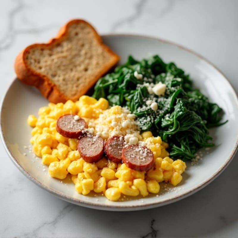 Egg White Scramble with Turkey Sausage, Sautéed Spinach & Toast