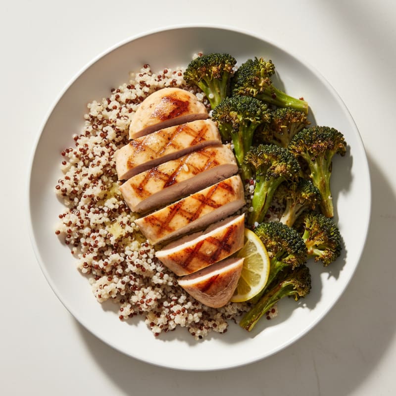 Grilled Chicken Breast with Quinoa and Roasted Broccoli