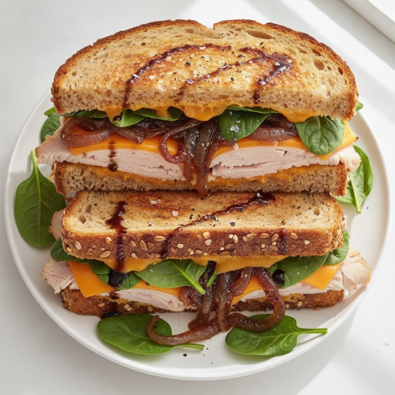 Triple-Decker Grilled Cheese with Caramelized Onions