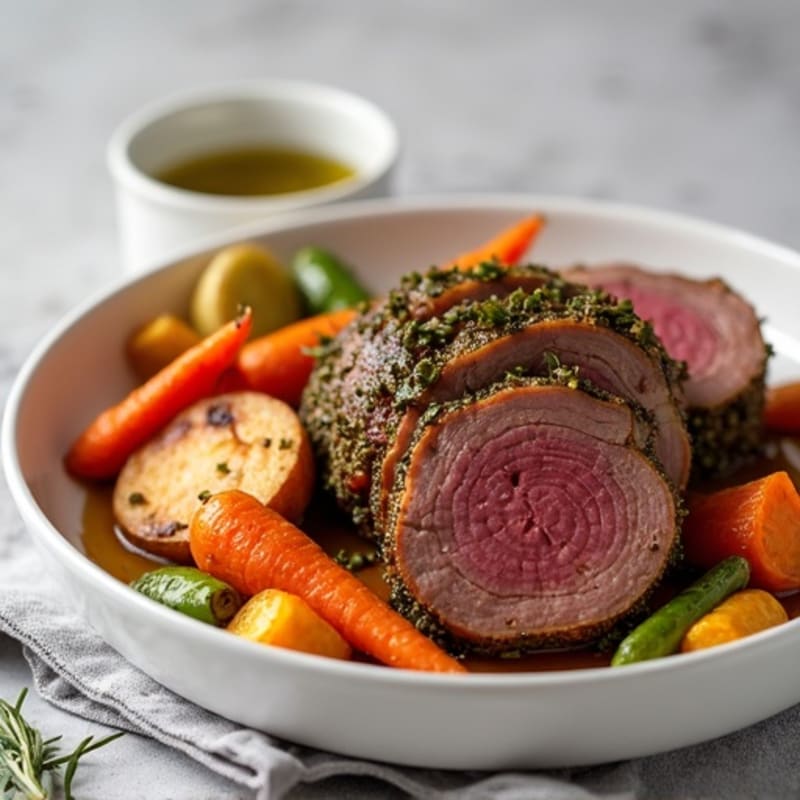 Herb-Crusted Venison Loin with Roasted Root Vegetables