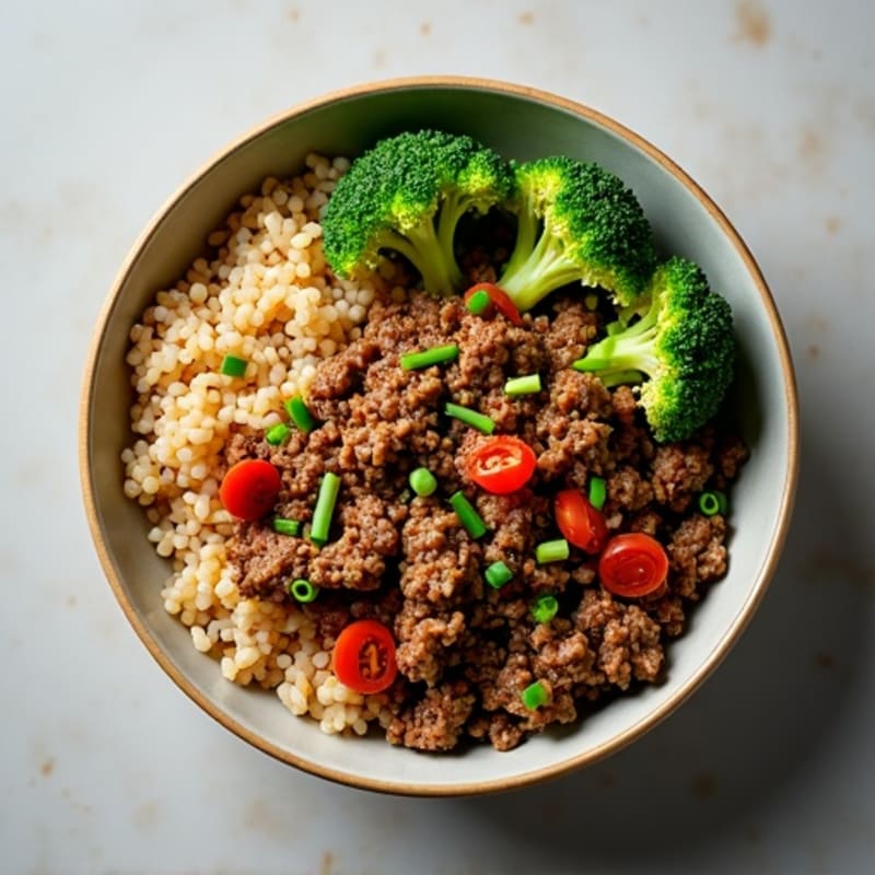 Garlic-Ginger Ground Beef Bowl with Sesame Broccoli