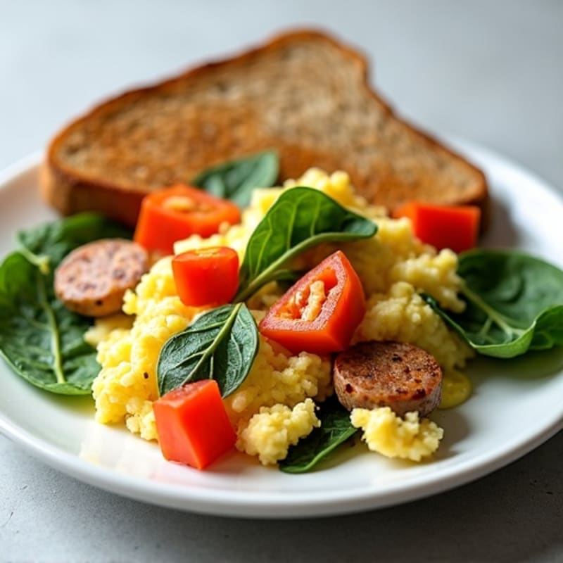 Egg White Scramble with Turkey Sausage and Spinach