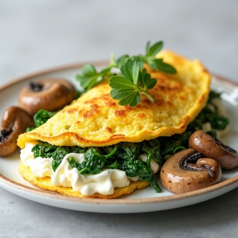 Cottage Cheese and Spinach Egg White Omelet with Sautéed Mushrooms