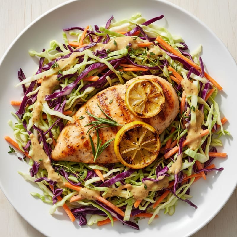 Grilled Chicken Breast with Crunchy Cabbage Slaw