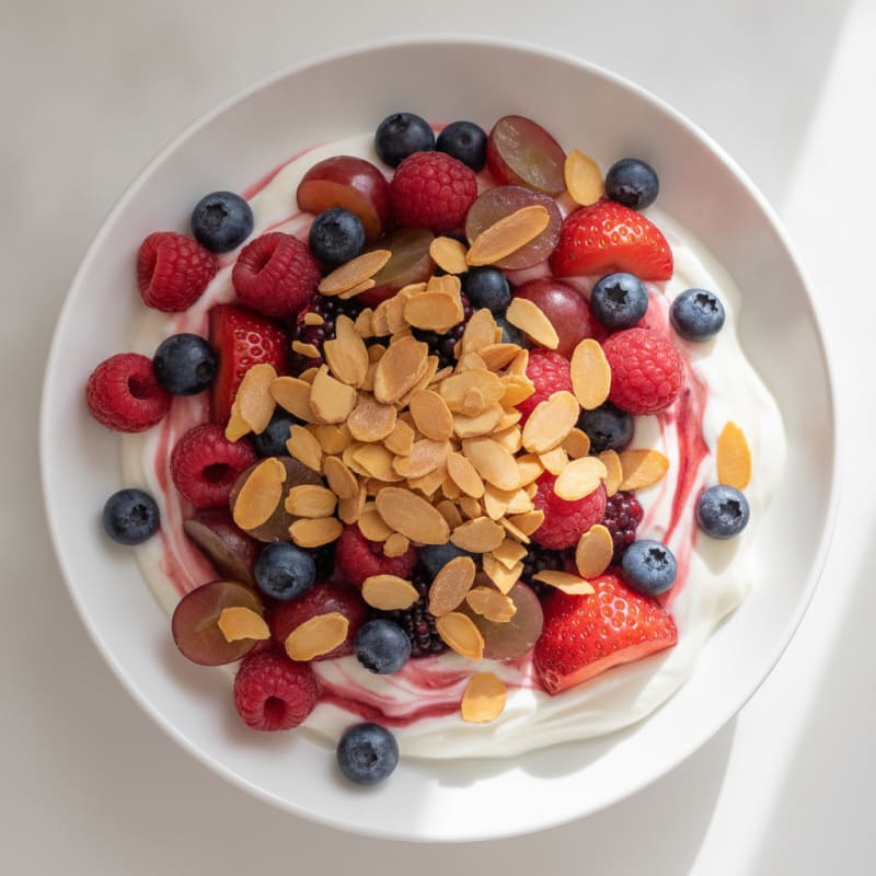 Greek Yogurt Protein Parfait with Mixed Berries and Almonds