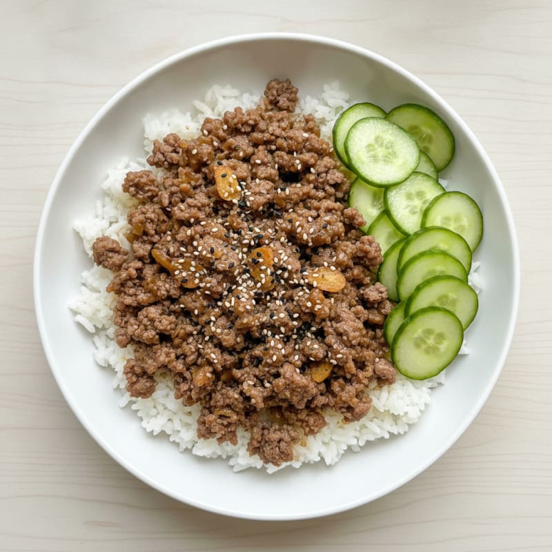 Ground Beef and Cucumber Rice Bowl