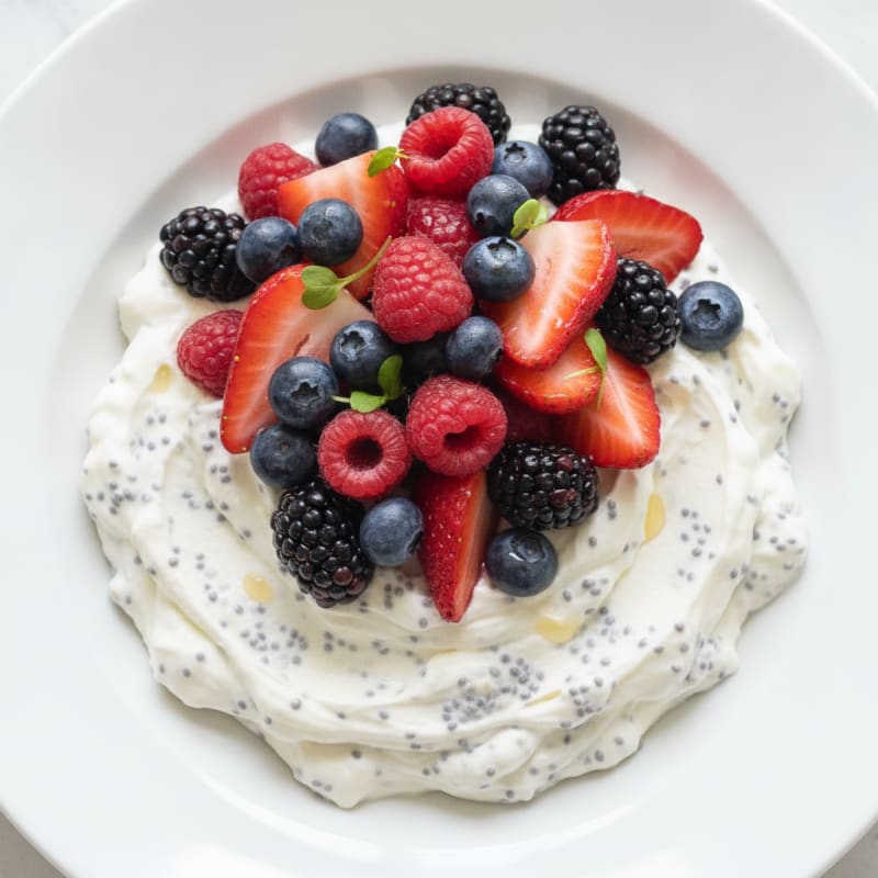 Silky Greek Yogurt Protein Pudding with Mixed Berries