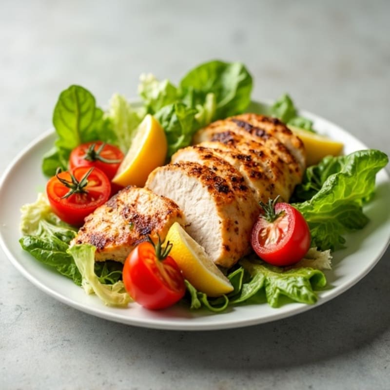 Grilled Chicken Breast Salad with Crisp Romaine and Cherry Tomatoes