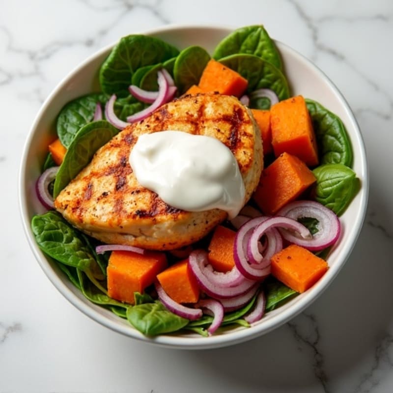 Creamy Caramelized Sweet Potato Protein Bowl