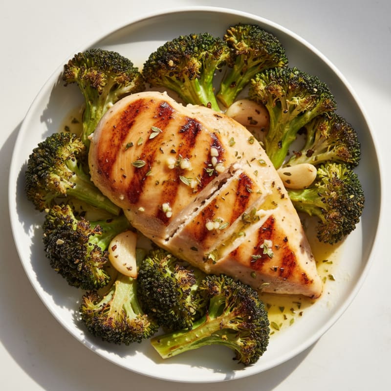 Grilled Lemon Herb Chicken Breast with Roasted Broccoli