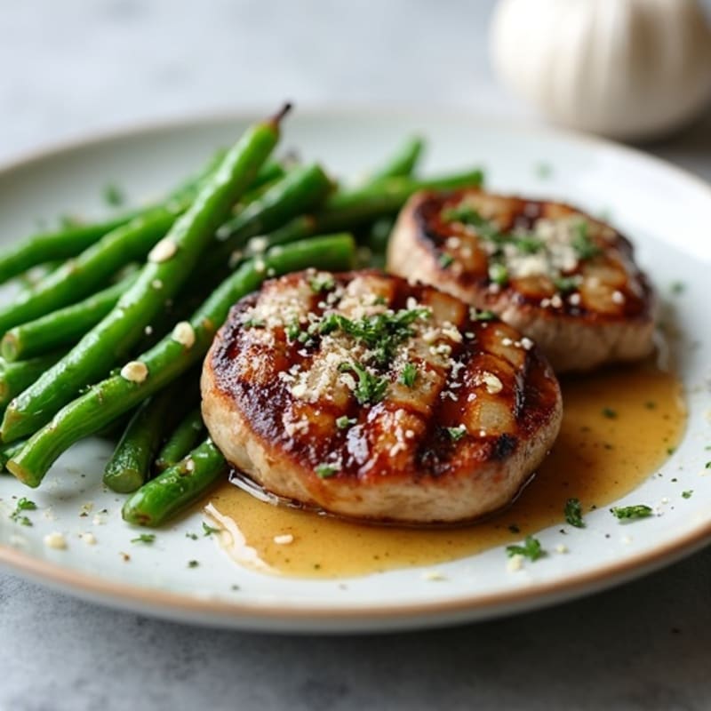 Seared Lean Beef Medallions with Garlic Green Beans and Parmesan