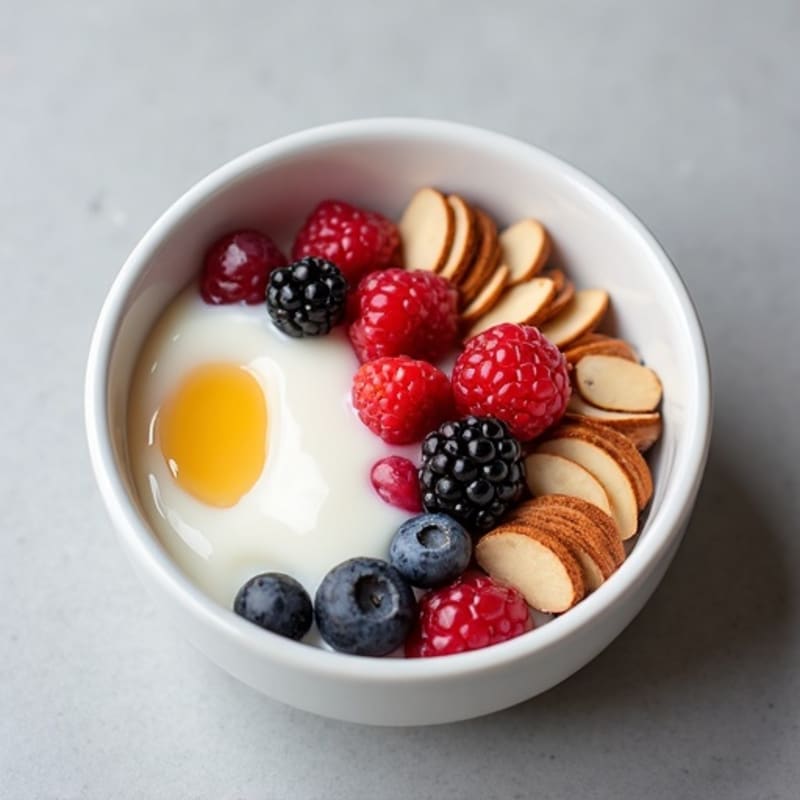 Creamy Greek Yogurt Bowl with Mixed Berries and Sliced Almonds