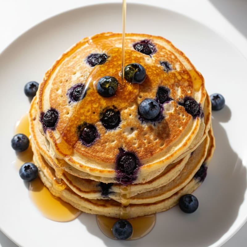 Blueberry Ricotta Pancakes with Maple Syrup
