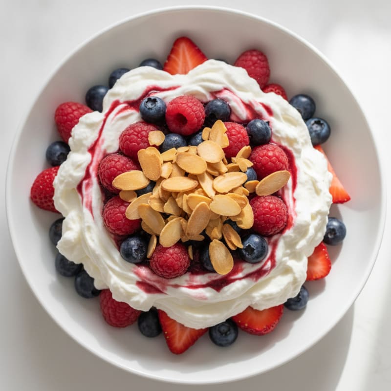 Greek Yogurt Protein Parfait with Mixed Berries and Almonds