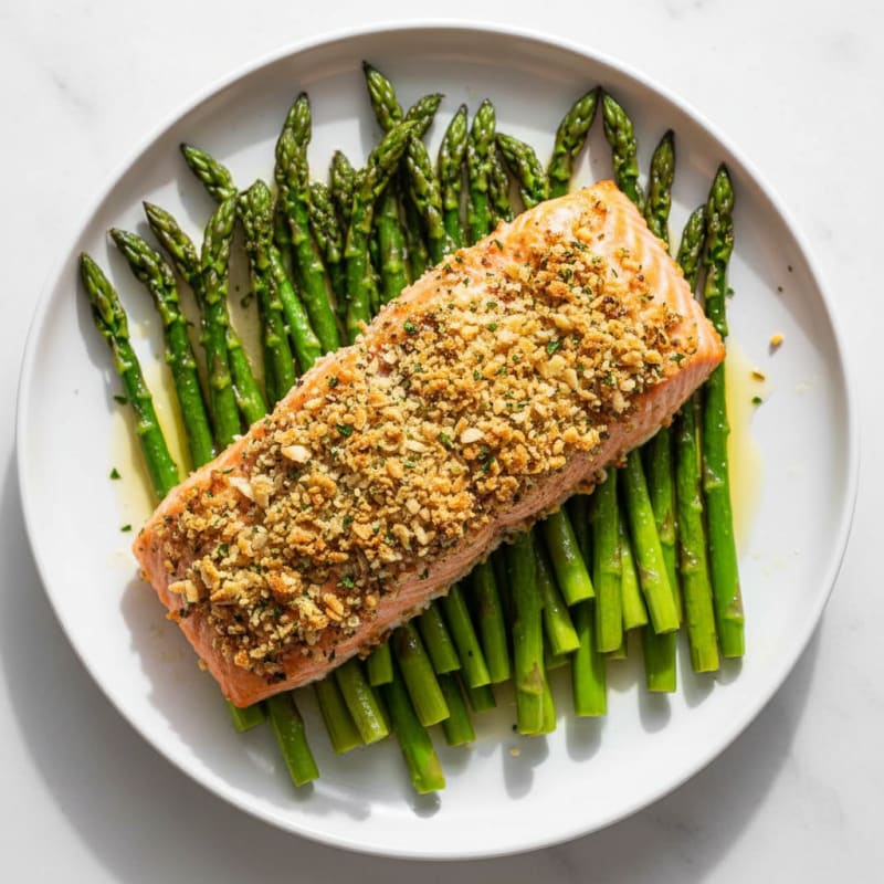 Golden Herb-Crusted Salmon with Roasted Asparagus
