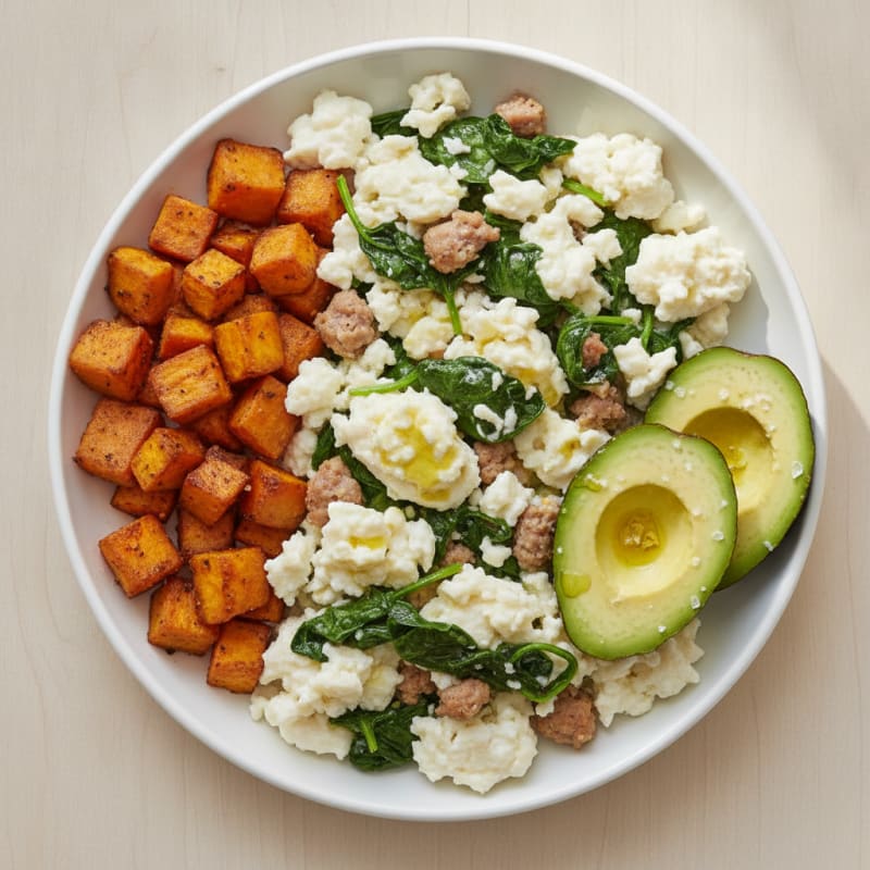 Egg White Scramble with Turkey Sausage and Spinach