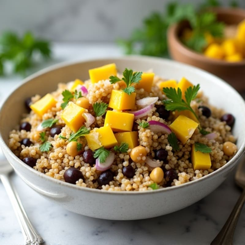 Creamy Coconut Black Beans and Quinoa with Fresh Mango Pineapple Salsa