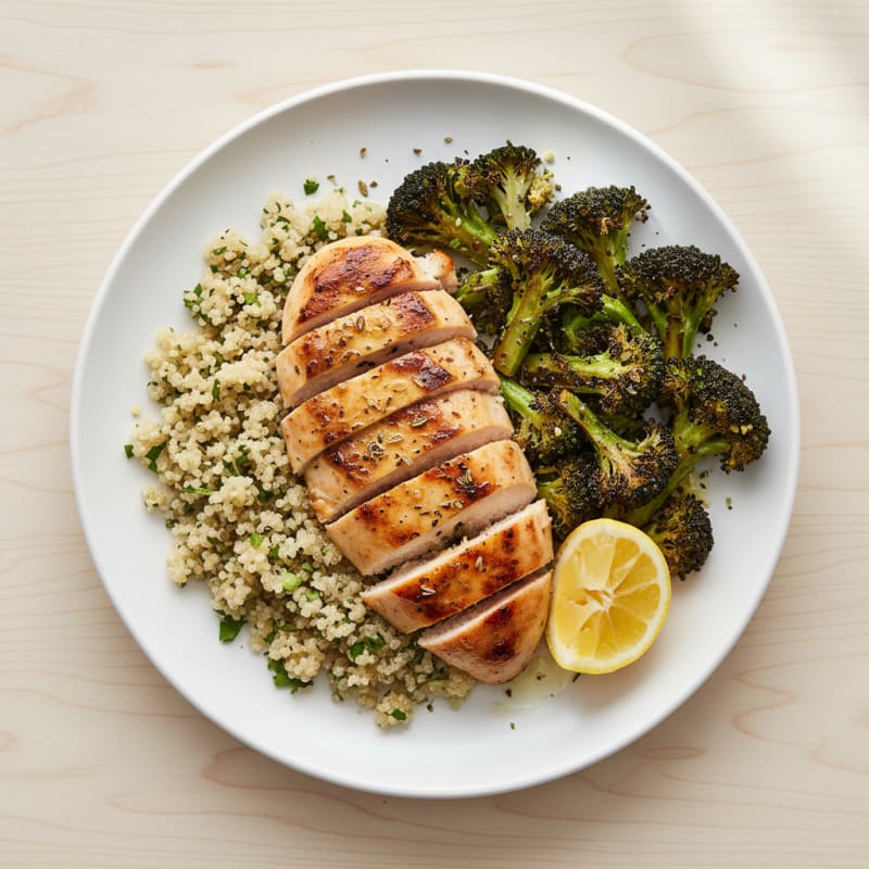 Grilled Chicken Breast with Quinoa and Roasted Broccoli
