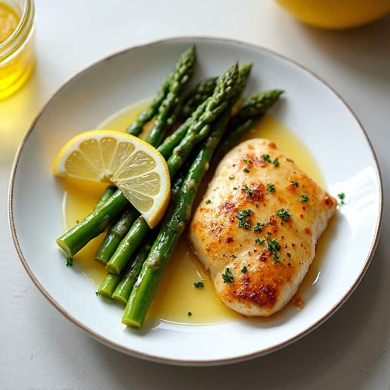 Lemon Garlic Pan-Seared Chicken with Roasted Asparagus