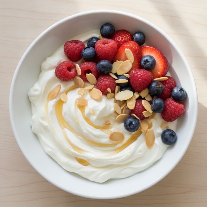 Creamy Greek Yogurt Protein Bowl with Mixed Berries and Almonds