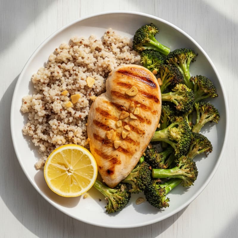 Grilled Chicken Breast with Quinoa and Roasted Broccoli
