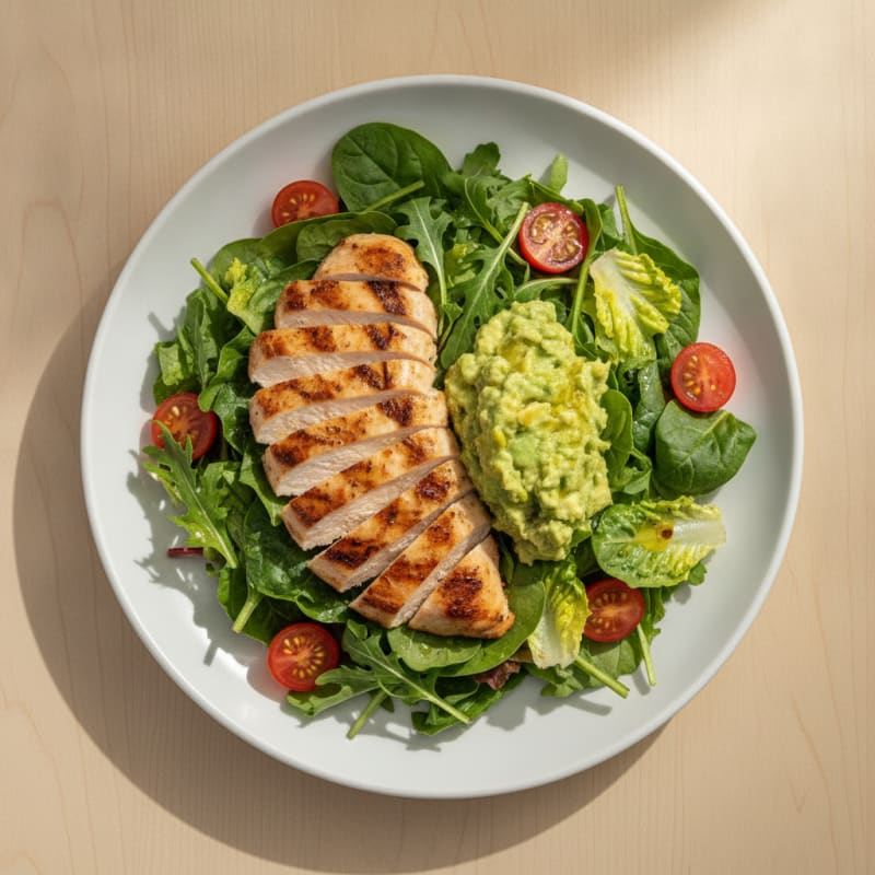 Grilled Chicken Salad with Creamy Avocado and Mixed Greens
