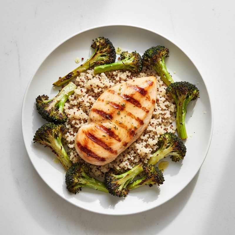 Grilled Chicken Breast with Quinoa and Roasted Broccoli