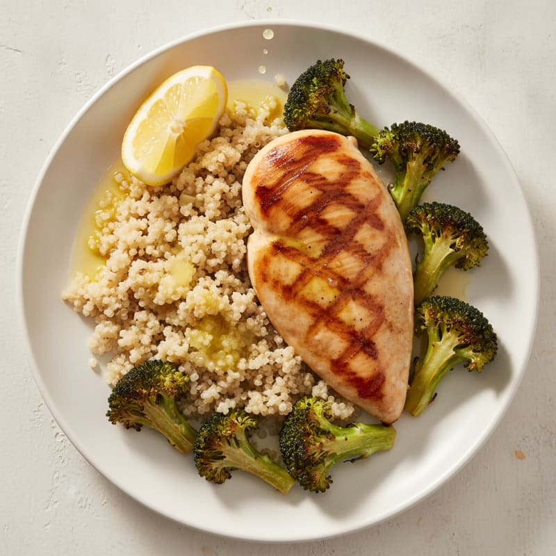 Grilled Chicken Breast with Quinoa and Roasted Broccoli