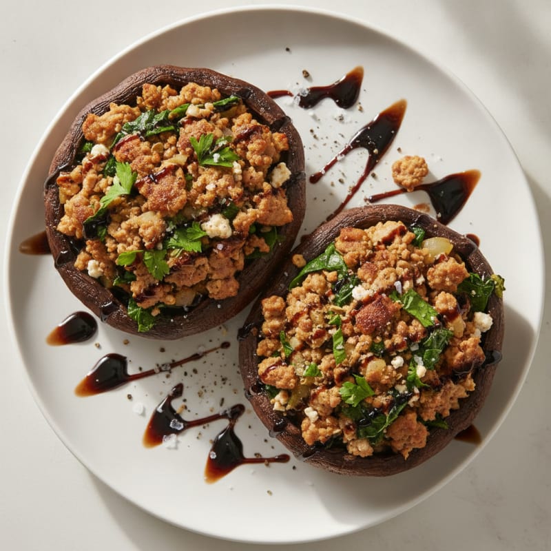 Herb-Stuffed Portobello Mushrooms with Balsamic Glaze