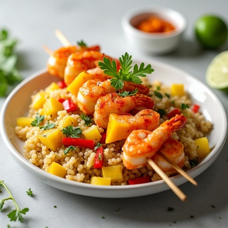 Spicy Shrimp and Mango Skewers with Cilantro-Lime Quinoa
