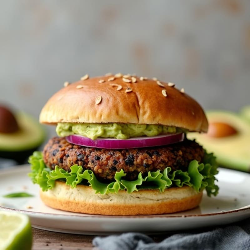 Crispy Black Bean Quinoa Burger with Avocado Spread