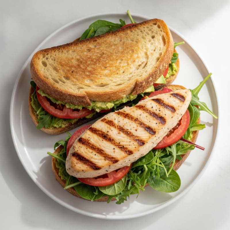 Grilled Chicken Sourdough Sandwich with Mixed Greens