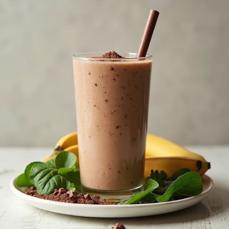 Creamy Dark Chocolate Banana Green Protein Smoothie