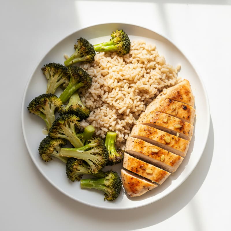 Grilled Chicken Breast with Roasted Broccoli and Brown Rice