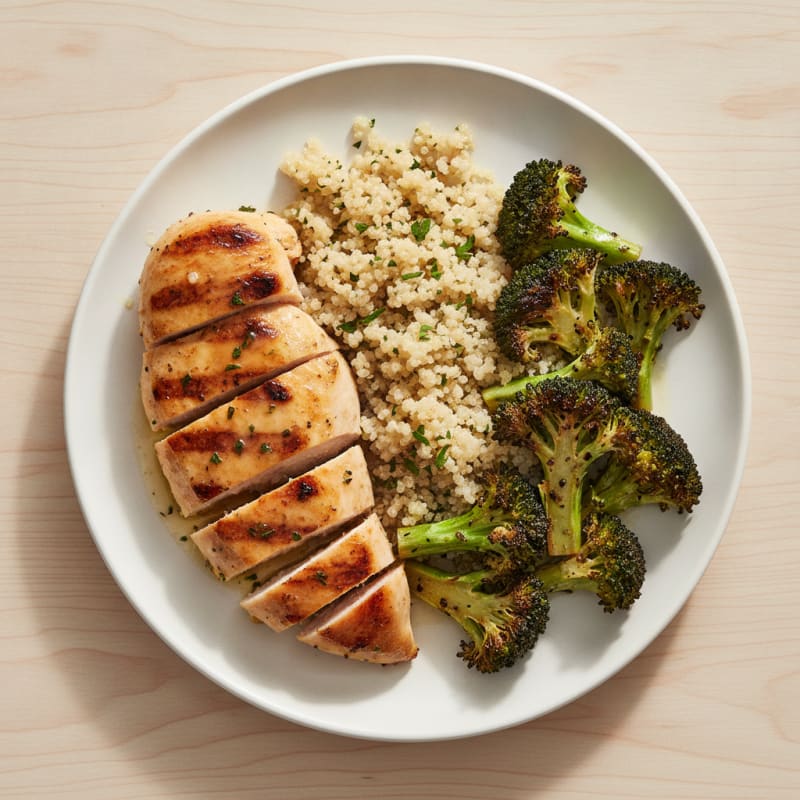 Grilled Chicken Breast with Quinoa and Roasted Broccoli