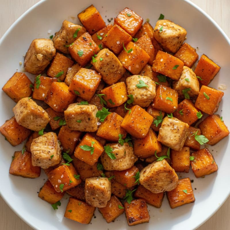 Roasted Sweet Potato and Chicken with Honey Glaze