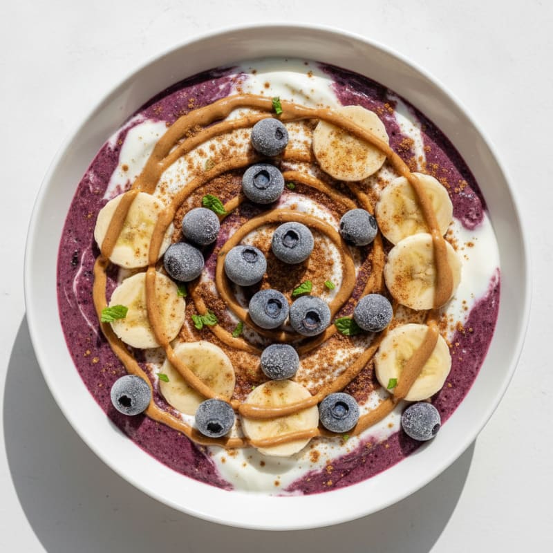 Blueberry Peanut Powder Greek Yogurt Smoothie Bowl