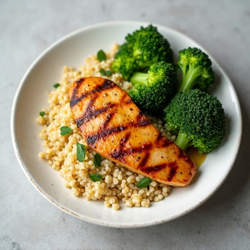 Grilled Chicken Breast with Quinoa and Steamed Broccoli