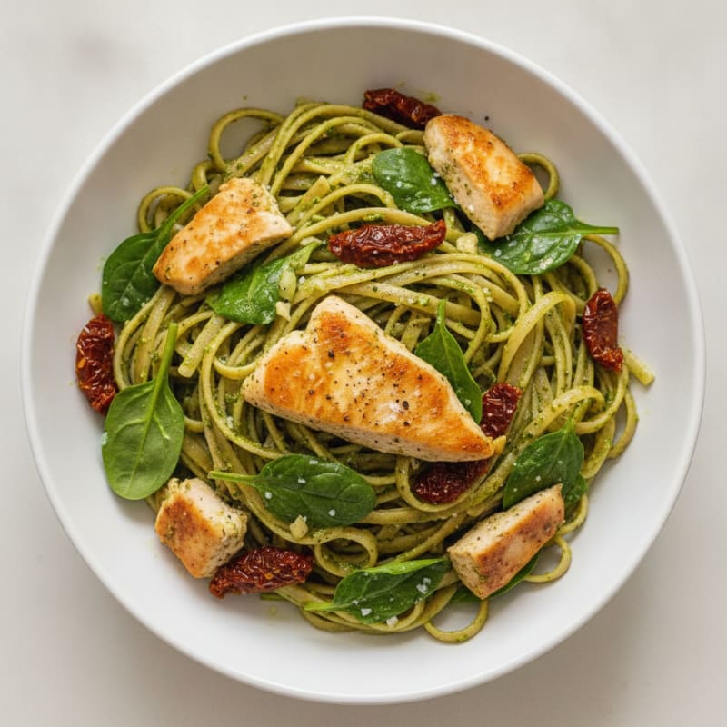 Pesto Chicken Linguine with Sun-Dried Tomatoes