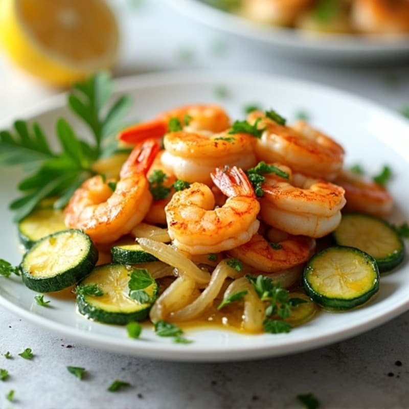 Garlic-Lemon Pan Seared Shrimp with Herb Zucchini