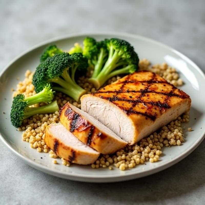 Grilled Turkey Breast with Roasted Broccoli and Quinoa