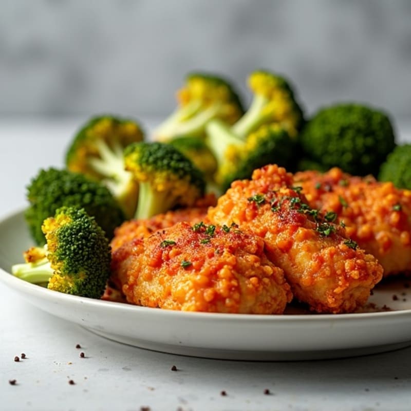 Crispy Buffalo Chicken with Roasted Broccoli