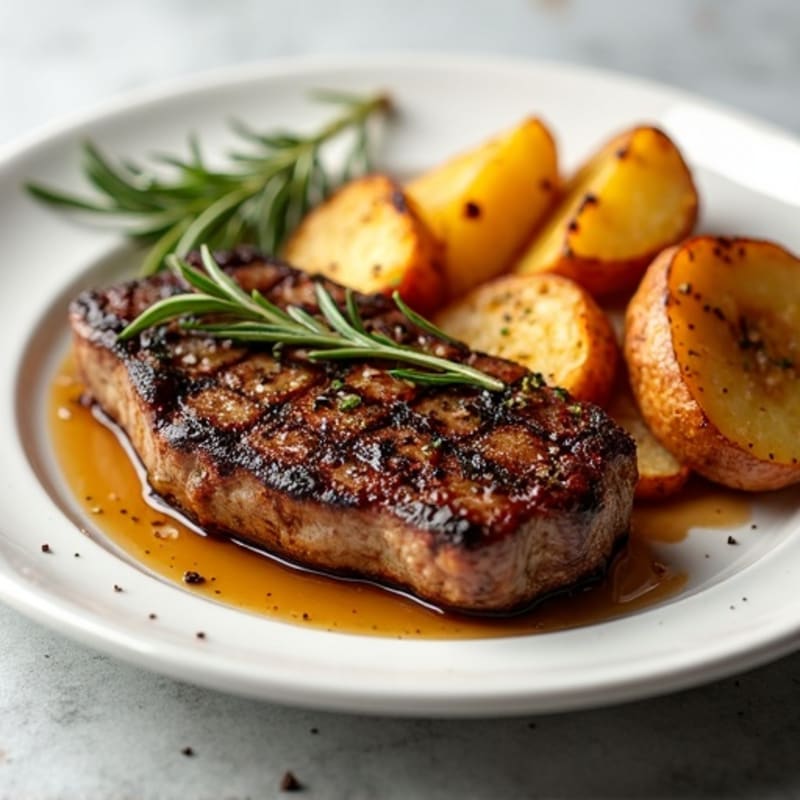 Pan-Seared Steak with Crispy Garlic Roasted Potatoes