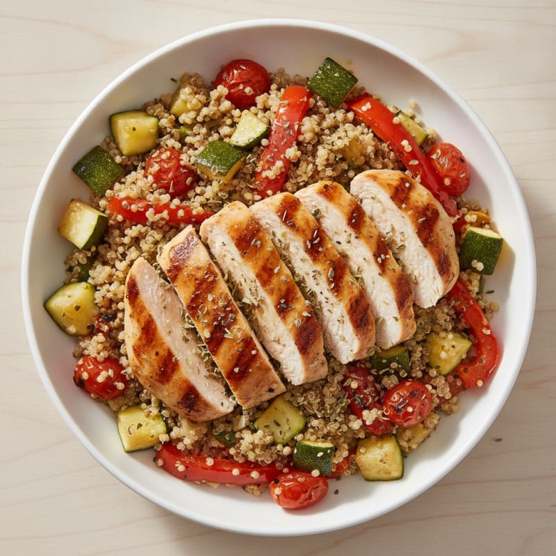Grilled Chicken and Quinoa Bowl with Roasted Vegetables