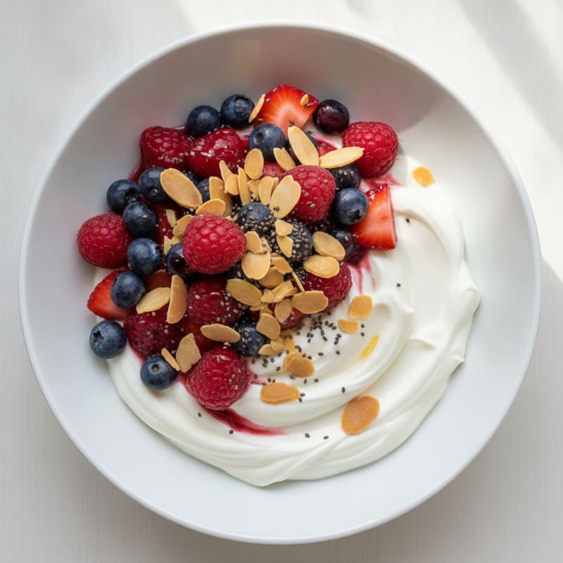 Greek Yogurt Protein Parfait with Mixed Berries and Almonds